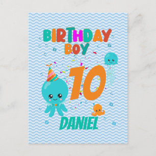 Carte Postale Thème de fête d'anniversaire garçon sous-marin pie