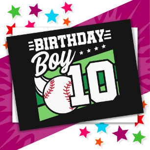 Carte Postale Thème de fête de baseball de 10 ans pour garçon de