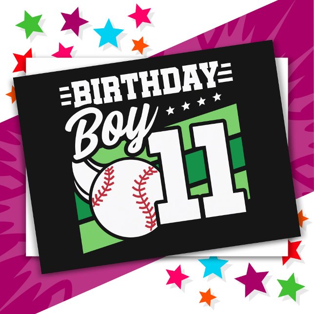 Carte Postale Thème de fête de baseball de 11 ans pour garçon de (Créateur téléchargé)