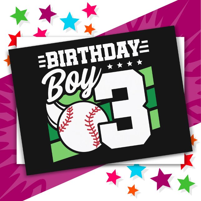 Carte Postale Thème de fête de baseball pour enfant de 3 ans 3e  (Créateur téléchargé)