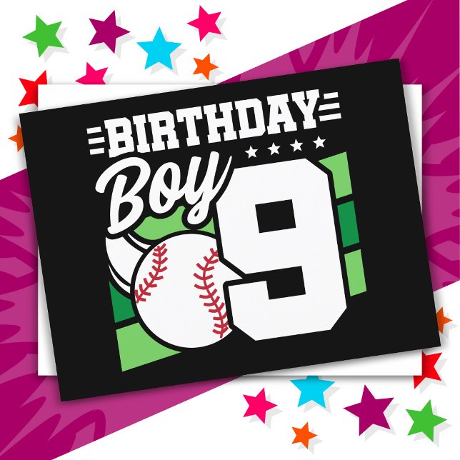 Carte Postale Thème de fête de baseball pour enfant de 9 ans Fêt (Créateur téléchargé)