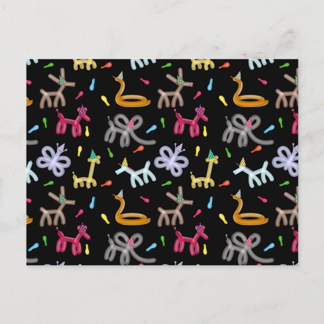 Carte Postale Thème de fête d'enfants Animaux en ballons (Devant)
