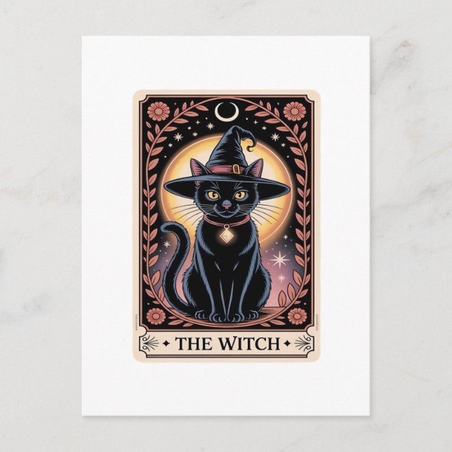 Carte Postale Thème de sorcière d'Halloween amateurs de chats go (Devant)