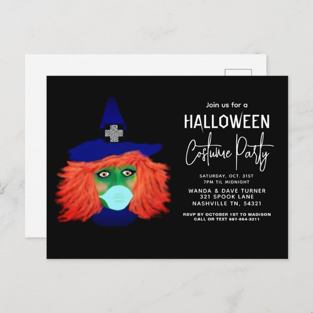 Carte Postale Thème d'Halloween moderne Costume fête sorcière Ad (Devant / Derrière)