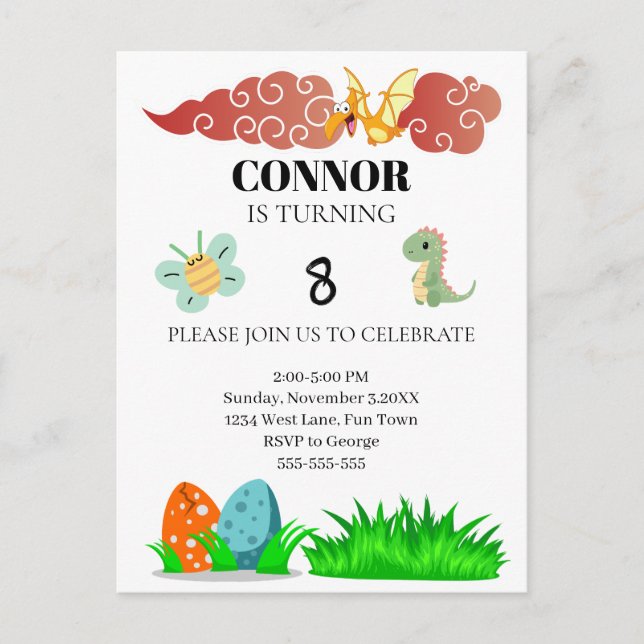 Carte Postale Thème Enfants Dinosour Anniversaire (Devant)