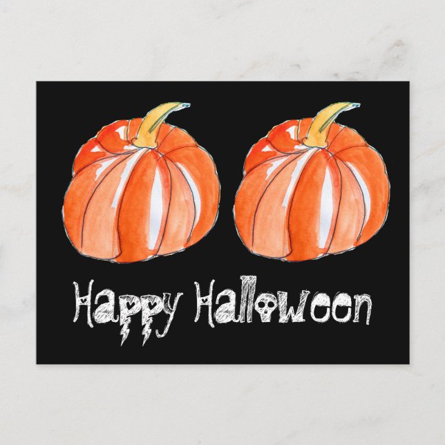 Carte Postale Thème Halloween noir et orange citrouille (Devant)
