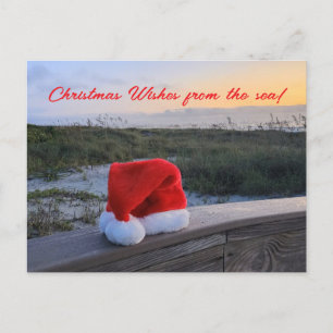 Carte postale thème plage avec Santa Hat