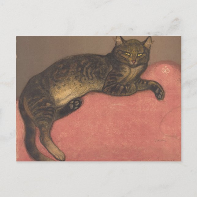 Carte Postale Théophile Steinlen | Hiver : Chat sur un coussin (Devant)