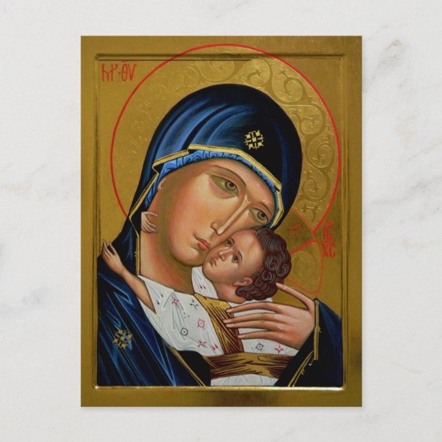 Carte Postale Théotokos et Christ enfant chrétien orthodoxe (Devant)