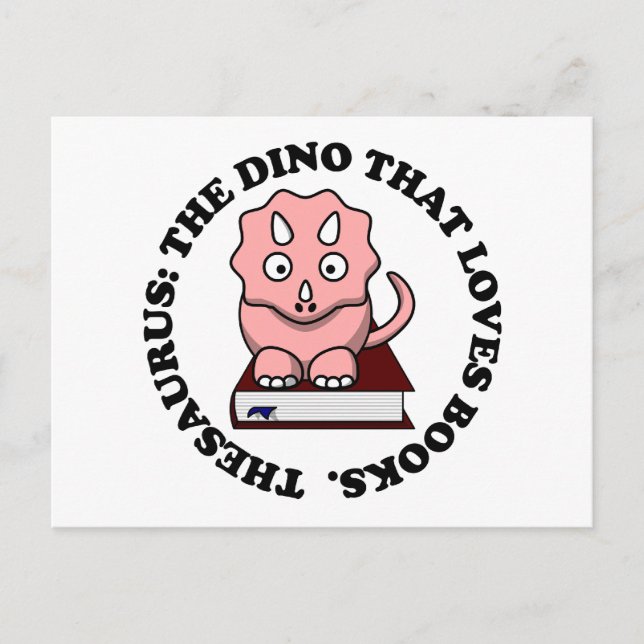 Carte Postale Thésaurus : Un Dinosaure Qui Aime Lire Des Livres (Devant)