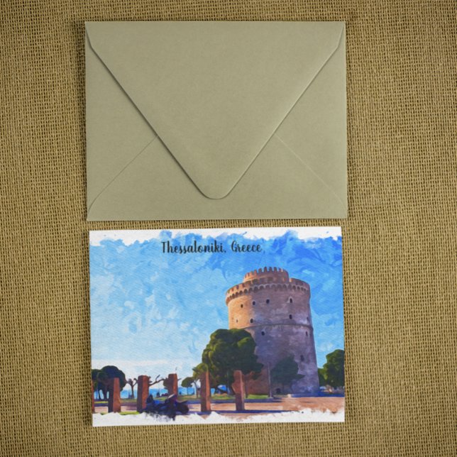 Carte Postale Thessalonique Grèce Aquarelle (Thessaloniki Greece Watercolor Artwork Postcard)