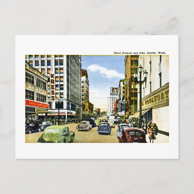 Carte Postale Third Avenue and Pike, Seattle, Washington (Devant)