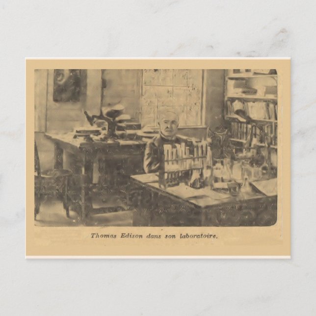 Carte Postale Thomas Edison dans son laboratoire (Devant)