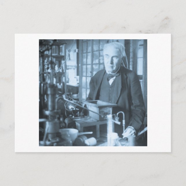Carte Postale Thomas Edison dans son laboratoire Stéréoview Cyan (Devant)