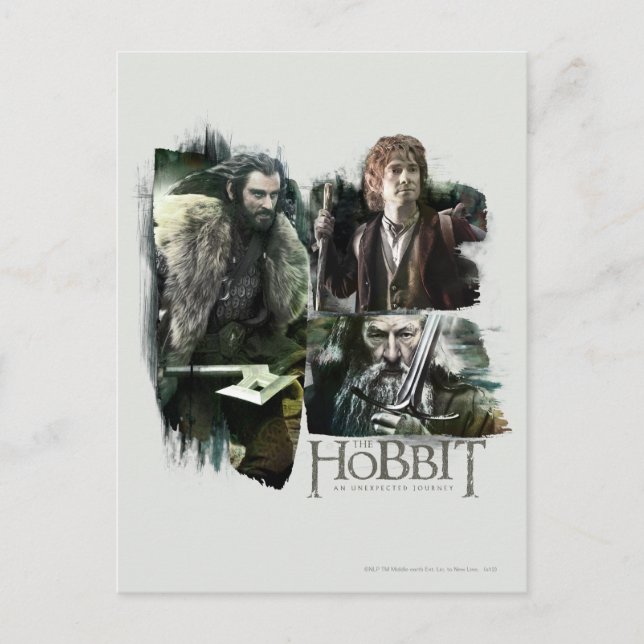 Carte Postale THORIN OAKENSHIELD™, BILBO BAGGINS™, & Gandalf Art (Devant)