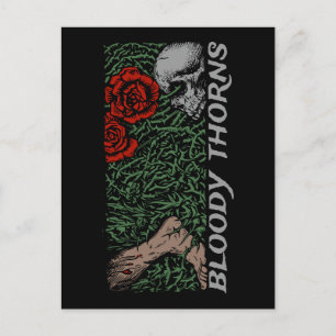 Carte Postale Thorns Crâne Roses Pieds médiévaux colorés Floral