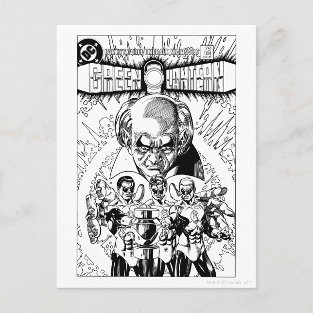 Carte Postale Three Green Lanterns Comic Cover, Black and White (Devant)