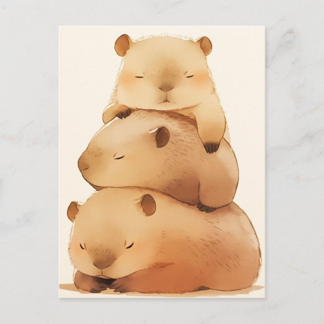 Carte Postale Three Napping Capybara Stack Minimalist Animal (Devant)