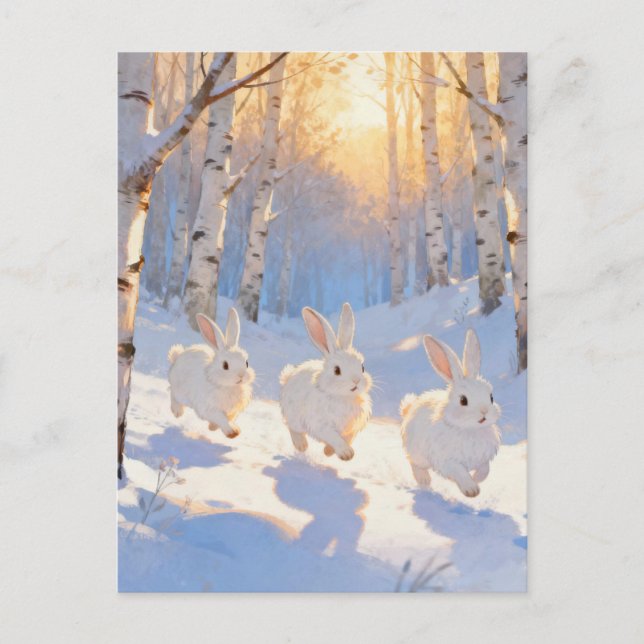 Carte Postale Three White Winter Rabbits  (Devant)