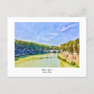 Carte Postale Tibre Rivière Rome, Italie Aquarelle Peinture