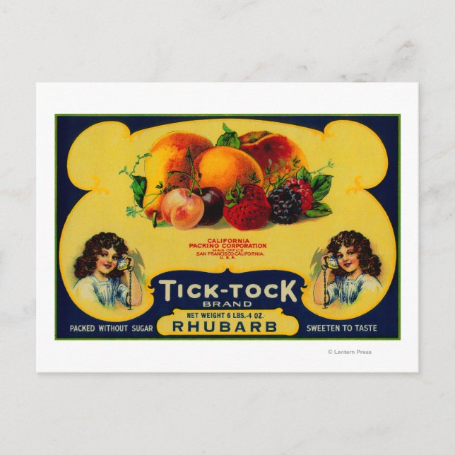 Carte Postale Tick Tock Rhubarb Étiquette (Devant)