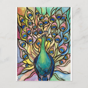 Carte Postale Tiffany Peacock Vitrail style ARTpostcard