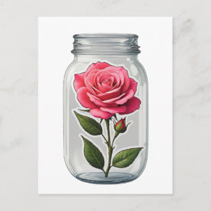 Carte Postale Tige de fleur de rose rose dans une bouteille en v