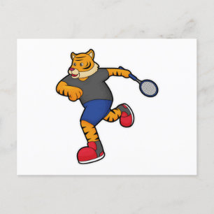 Carte Postale Tiger en tant que joueur de tennis avec raquette d
