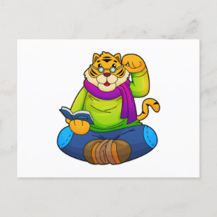 Carte Postale Tiger Nerd avec Livre