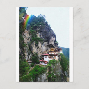 Carte Postale Tigers Nest Bhutan et drapeaux de prière 4 arc-en-