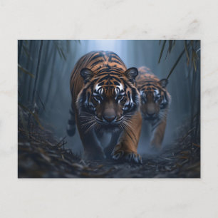 Carte Postale Tiges majestueux dans une jungle de Foggy