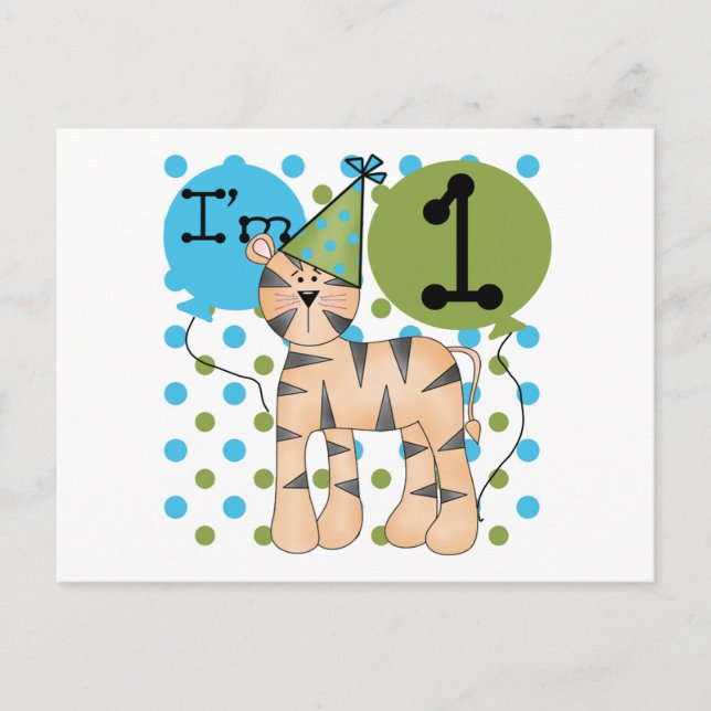 Carte Postale Tigre 1er Anniversaire T-shirts et cadeaux (Devant)