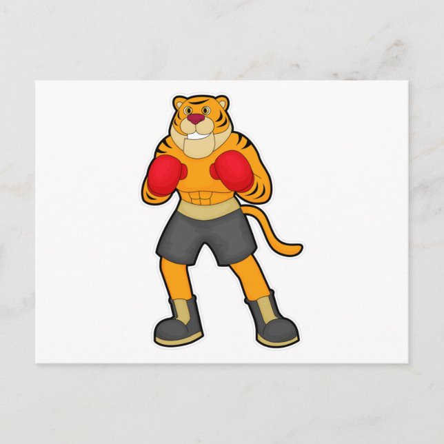 Carte Postale Tigre à la boxe avec des gants de boxe (Devant)