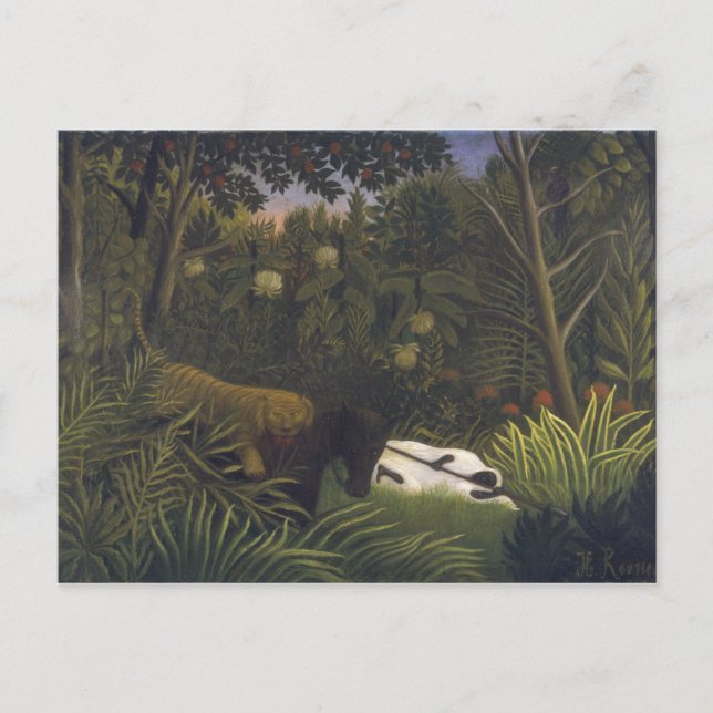 Carte Postale Tigre attaquant un cheval et un Noir endormi ( (Devant)