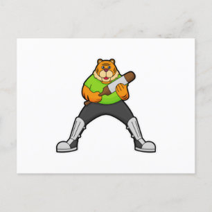 Carte Postale Tigre au cricket avec batte de cricket