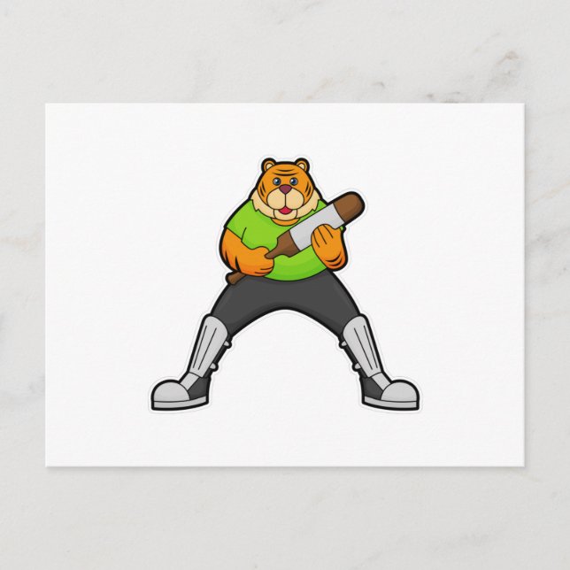 Carte Postale Tigre au cricket avec batte de cricket (Devant)