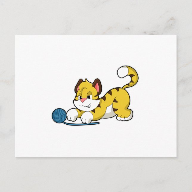 Carte Postale Tigre avec balle de laine (Devant)