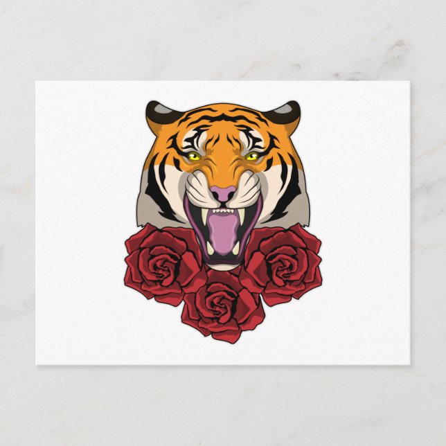 Carte Postale Tigre avec des roses (Devant)
