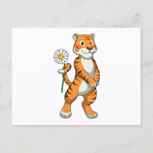 Carte Postale Tigre avec fleur de marguerite
