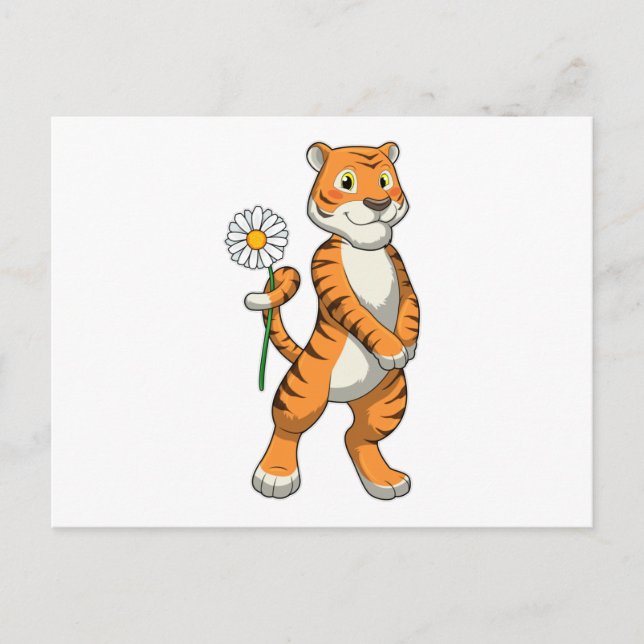 Carte Postale Tigre avec fleur de marguerite (Devant)