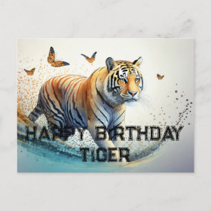 Carte Postale Tigre avec papillons Joyeux anniversaire