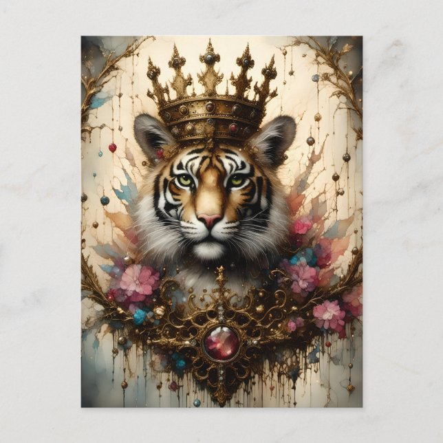 Carte Postale Tigre avec une couronne  (Devant)