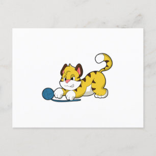 Carte Postale Tigre avec une pelote de laine