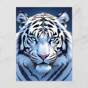 Carte Postale Tigre blanc aux yeux bleus   Dire bonjour