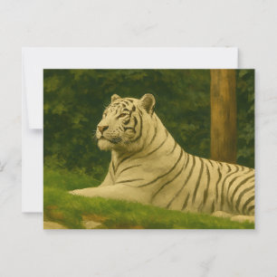 Carte Postale Tigre blanc reposant dans la lumière de la forêt
