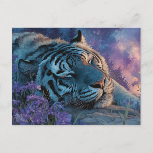 Carte Postale Tigre Bleu Endormi Sous le Ciel Galactique Étoilé