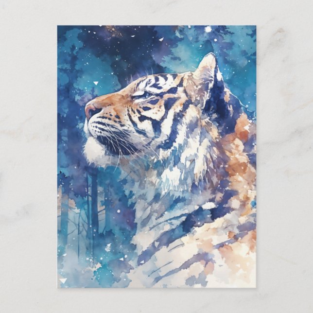 Carte Postale Tigre céleste dans une forêt étoilée d'hiver (Devant)