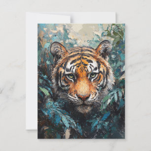 Carte Postale Tigre dans la jungle Portrait Peinture