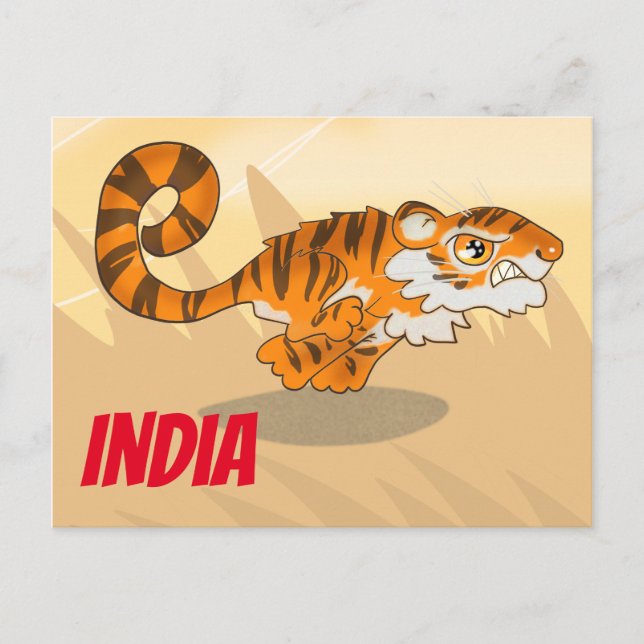 Carte Postale Tigre de dessin animé en Inde (Devant)