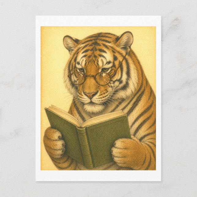Carte Postale Tigre de style vintage en lecture (Devant)